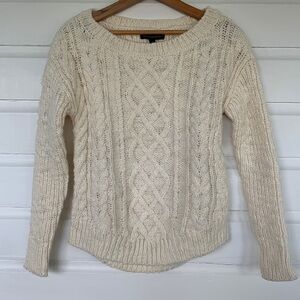 Banana Republic Fisherman Cable Chunky Knit Crewneck Wool Blend Tan Sweater XS